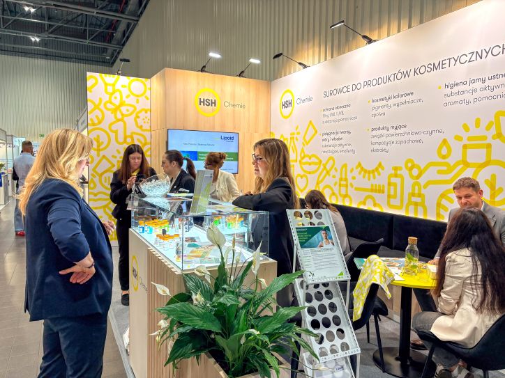 HSH Chemie booth with cosmetic raw materials displays and visitor discussions at PCI Days 2026.