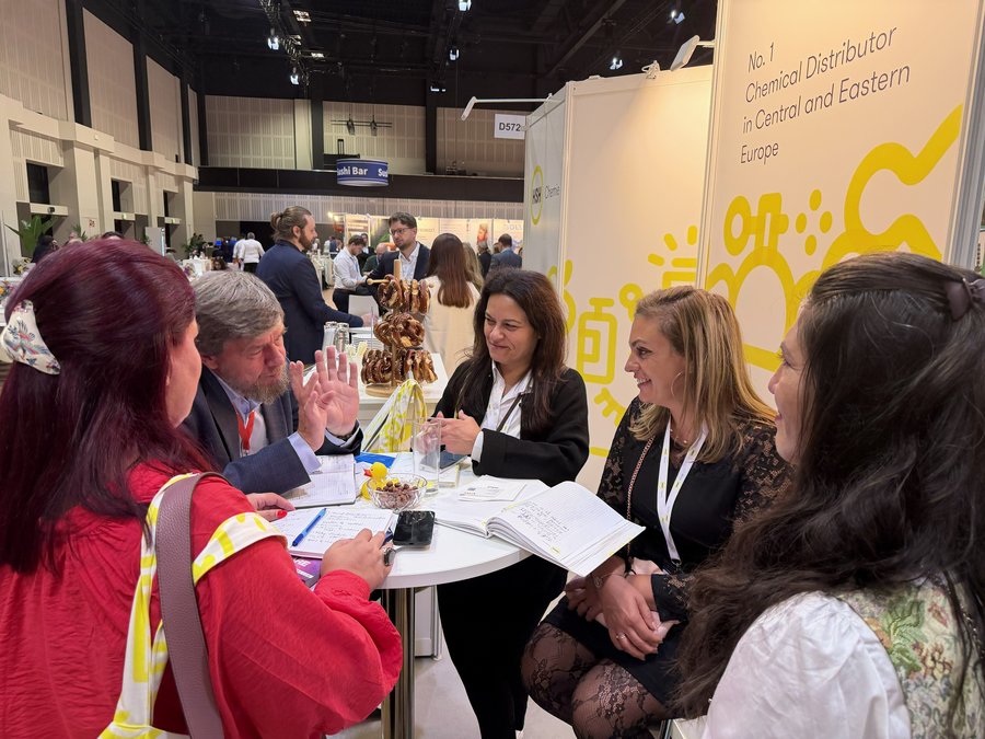 HSH Chemie experts discussing sustainable cosmetic and home care raw materials with visitors at SEPAWA 2026.