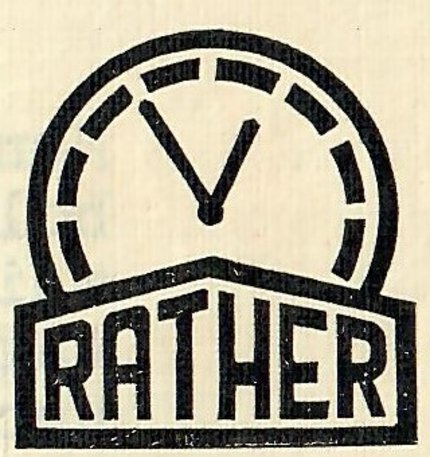 Historic logo of the Rather family clock shop featuring a clock face graphic and the Rather name.